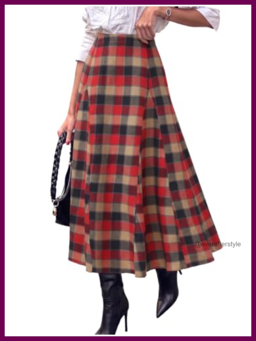 Flannel Plaid High Waist A Line Maxi Skirt with Pockets Cotton Blend Fall Winter
